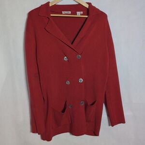 Vintage Paradox Sz M  Women's Red Double-Breasted Sweater MOP Buttons